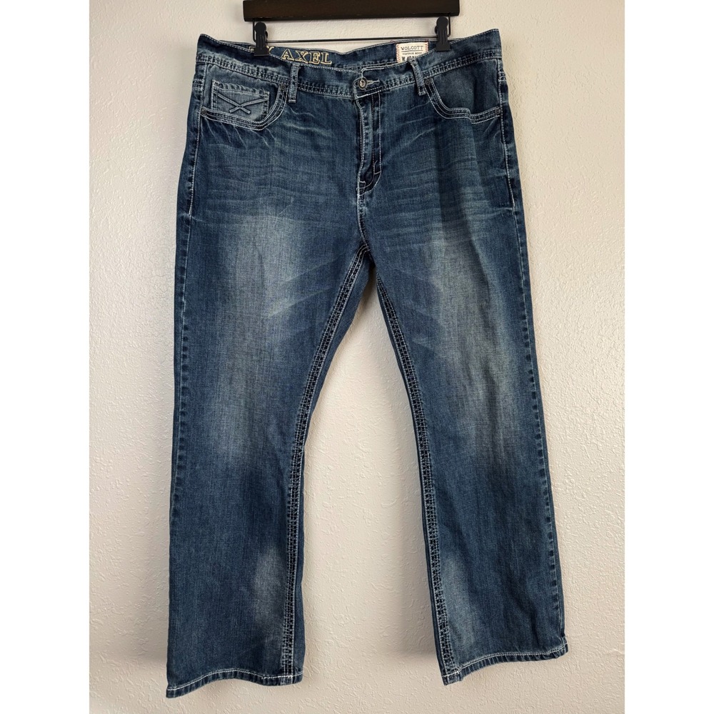 Axel Wolcott Vintage Bootcut Jeans 40x32 Medium Wash Contrast Stitch Denimim